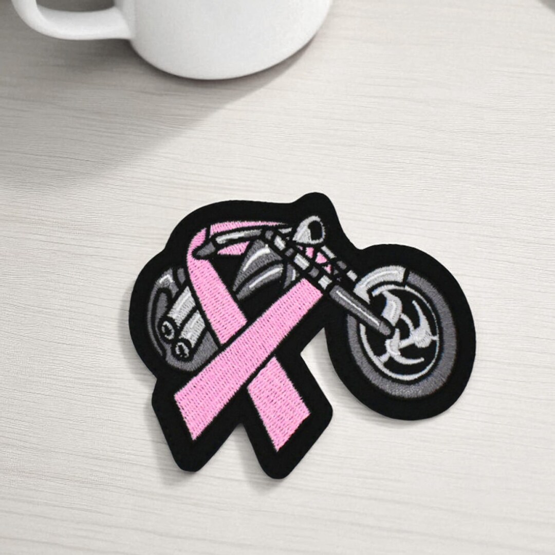 Embroidered Biker Patch – Pink Ribbon Motorcycle Badge – 8.7 X 7 Cm ...
