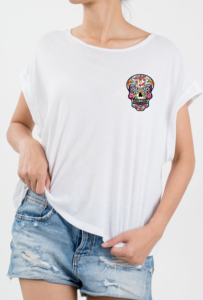 day of the dead patch skull applique for customization Deathhead patch calavera thermostick coat 10 cm