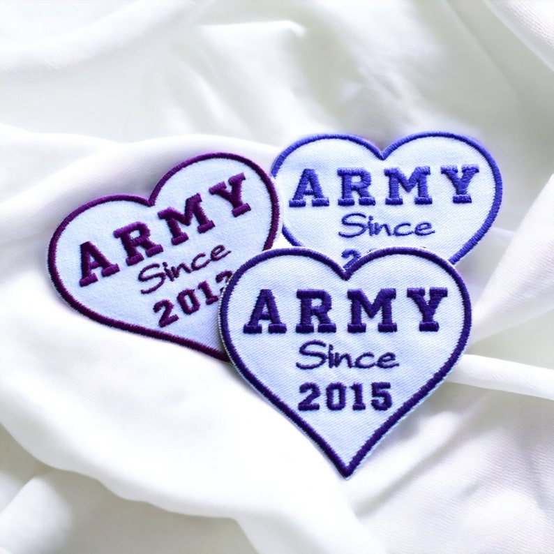 Bts army patch brodé, fan club je suis army depuis 2013, 2014... écusson en forme de coeur pour chapeau, tshirt, idée cadeau pour les fans image 4