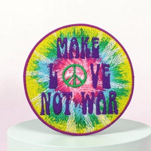 Patch brodé Make Love Not War, écusson thermocollant hippie 70s tie-dye 8,2 cm