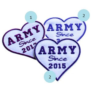 Bts army patch brodé, fan club je suis army depuis 2013, 2014... écusson en forme de coeur pour chapeau, tshirt, idée cadeau pour les fans image 10