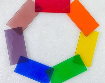 Stained Glass Hobby Box - 7 pieces, Rainbow Mix, Blues, Greens or Mixed Blue and Green for Mosaic, Stained Glass, Copper Foil Crafts. 5x10cm