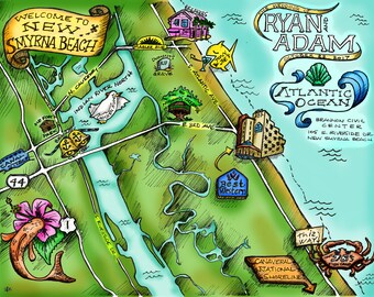 Custom Hand-Drawn Wedding Map Illustration