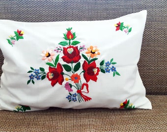 Hungarian Embroidered Pillow Case 48x48cm Transylvanian Traditional \u00cdr\u00e1sos Folk Cushion Cover Folk Art Gift 19x19 Inch