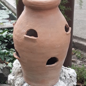 Natural Huge Handmade amphora clay outdoor floor vase for flowers made in the 70s, outdoor and garden decoration