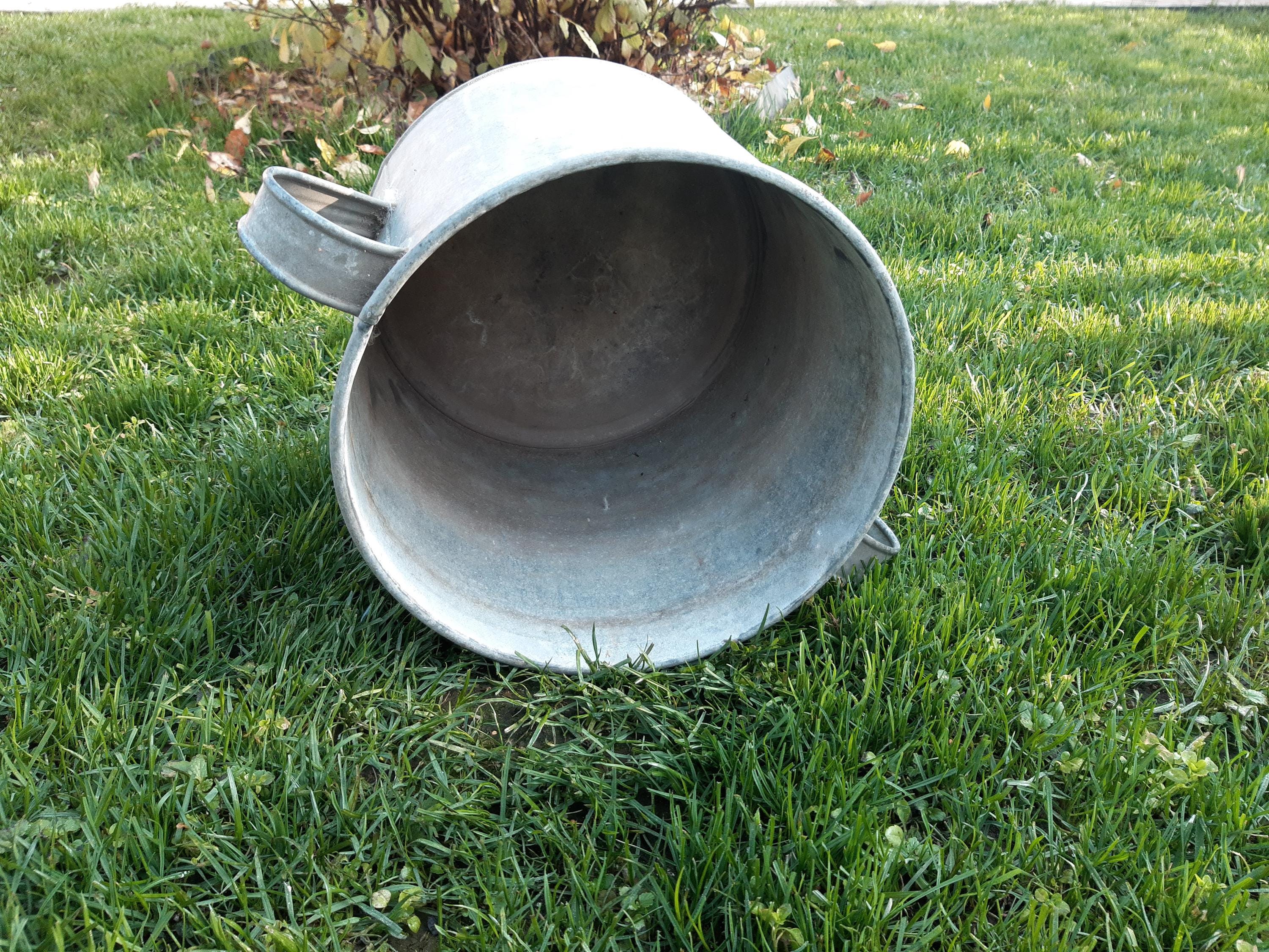 Vintage Galvanized Zinc Bucket, Two-handled Rustic Garden Planter ...