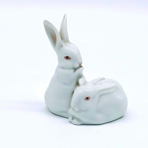 Herend porcelain bunny couple,  vintage white rabbit figurine, hand-painted Easter decor, collectible animal figurine, bunny pair