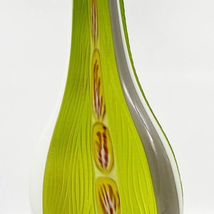 Large Murano Vintage Italian Exquisite Ruby Green Hand Blown cased glass vase with handle, Handkerchief Vase, Blown Glass, Glass Sculpture