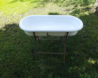 Rustic Porcelain White European Bathroom Enameled Baby Bathtub with stand, farmhouse sink, laundry basin, bathroom sink, Outdoor Plant Stand