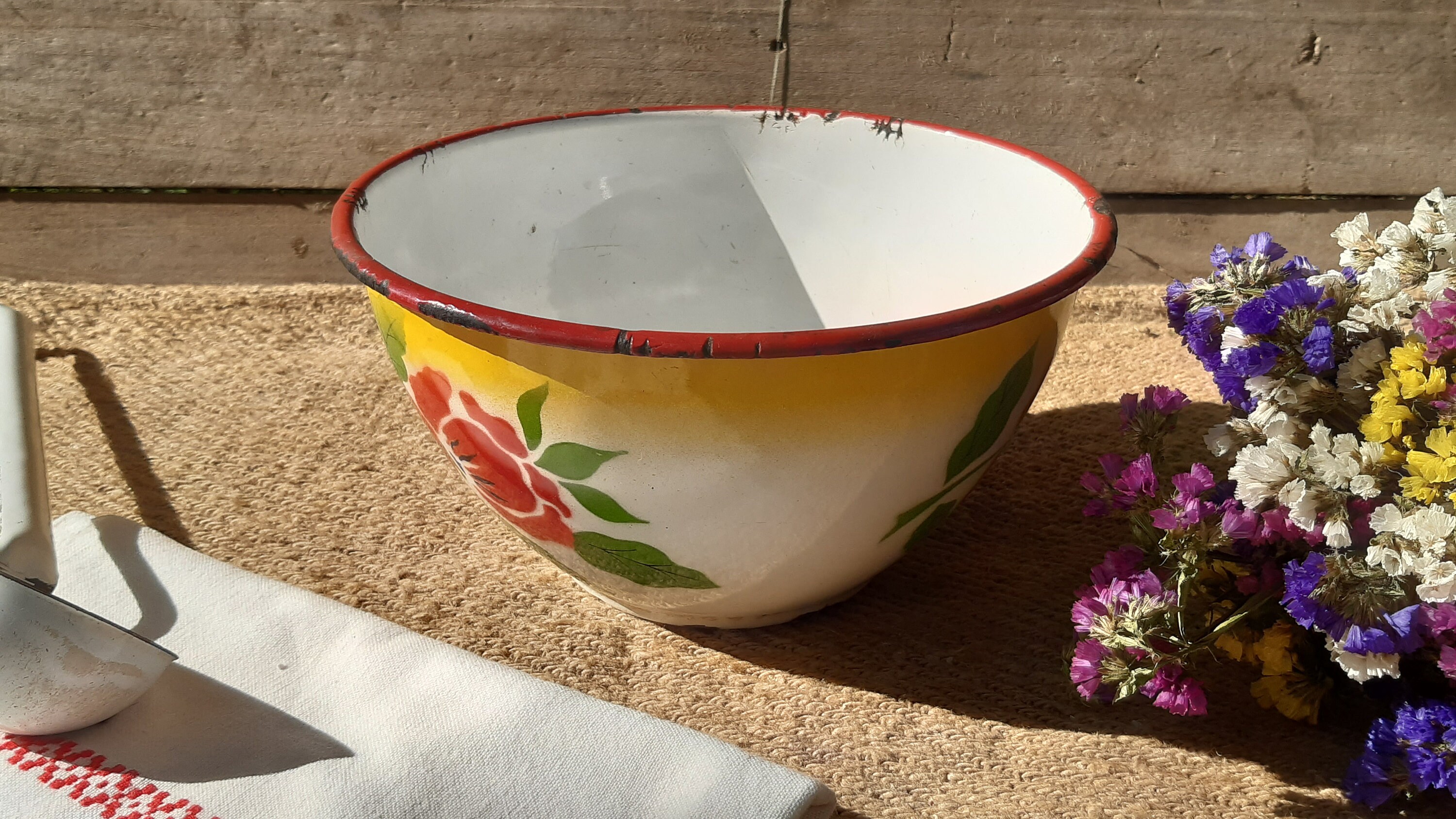 Vintage Mixing Bowl Kitchen Enamelware Cherry Patterned Fruit | Etsy