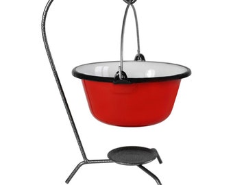 Mini Hungarian Enamel goulash pot with Stand 0.7 liter serving cauldron set Gulyas bogracs soup plate, Red 750 ml Table Pot, Goulash Decor