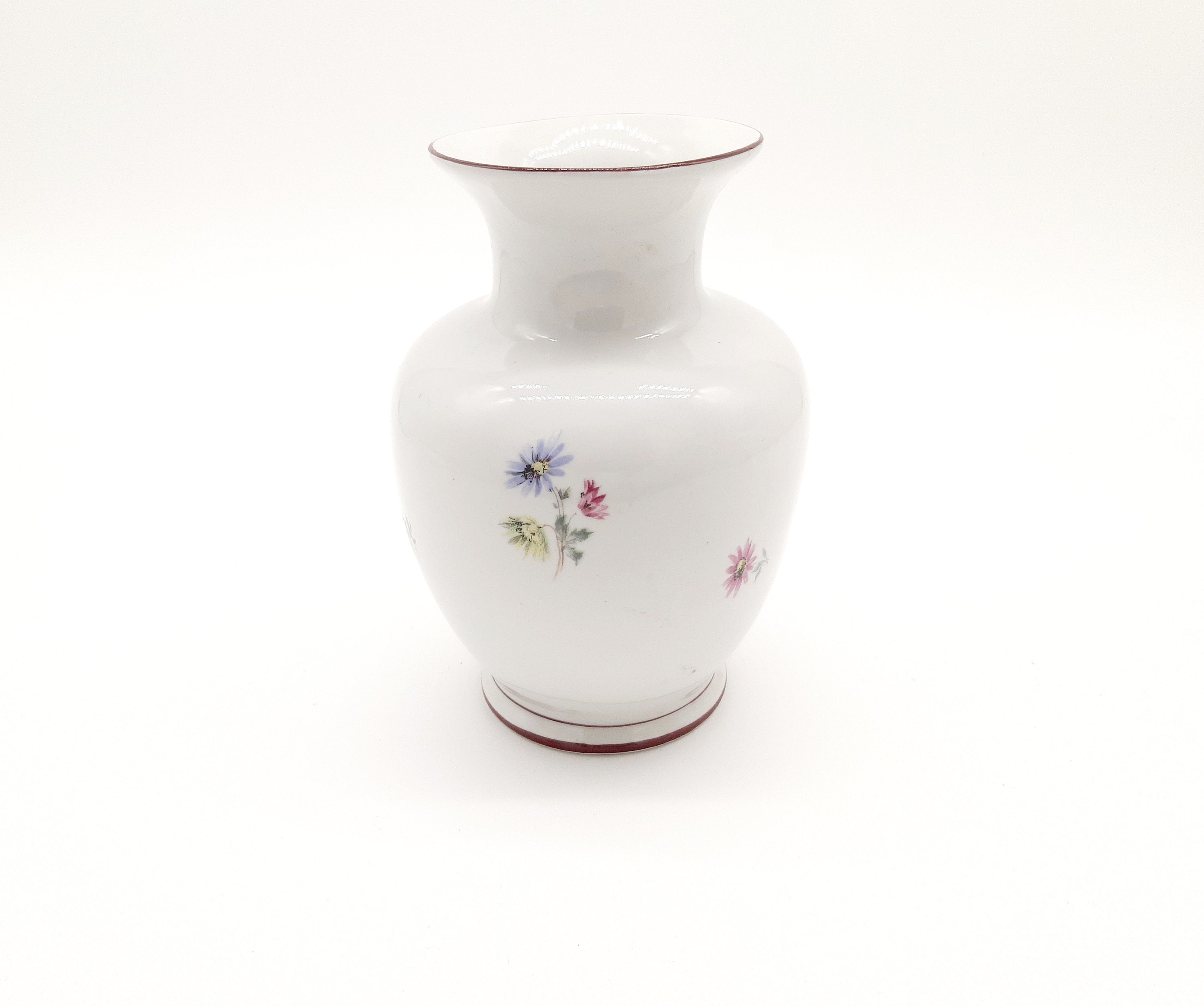 Porcelain Hollohaza Hungarian Hand Painted Small Vase With Floral 