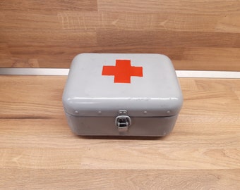 Box Medical First Aid Aluminium tin box Vintage Hungarian, Red Cross, Military First AID set, medical equipment, medical assistant gifts box