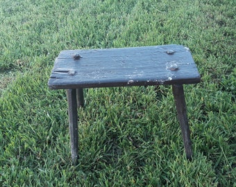 Dark brown Rustic Handmade Hungarian Farmhouse Wooden Milking Stool, Antique Stool, Primitive wooden bench, Small Old Stool, farmhouse seat