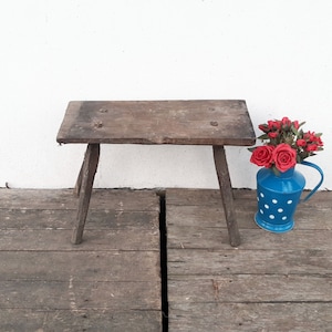 21.65&quot; Long Handmade Antique European Rustic Primitive Farmhouse Wooden Milking Stool, wooden bench, Small Stool, wooden stool for kitchen