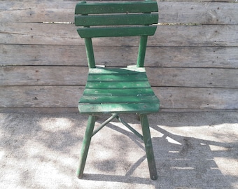 Vintage green backrest children's chair, kindergarten chair, patio decor, child's chair, plant stand, nursery decor, child photography prop