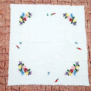 Vintage Kalocsa 25,98&quot; Handmade Hungarian Embroidered tablecloth rectangle, folk art table linen Flower pattern, Sewing pattern cloth