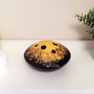 Modern Mid-century vintage yellow ceramic ikebana, Round ikebana vase pottery from &#39;70s, Hungarian pottery, Studio flower arranger,planter