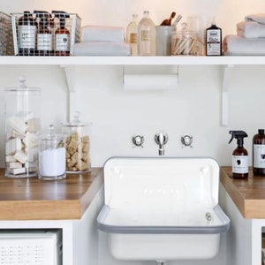 Lavabo de pared esmaltado, lavabo suspendido, lavabo de pared para colgar, lavabo de montaje en pared, lavabo de lavabo, lavabo de estilo rústico, lavabos y tocadores, lavabo de montaje en pared