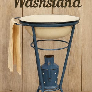 Vintage Blue Enamel Wash Stand with Basin and Pitcher, Rustic Farmhouse Sink, 3-Piece Bathroom Set, European Antique Charm