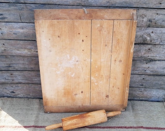 Rustic wooden kneading board for bread or dough with wooden roll, Handmade Wooden Rolling Pin, Dough Kneading Board, Cutting Boards
