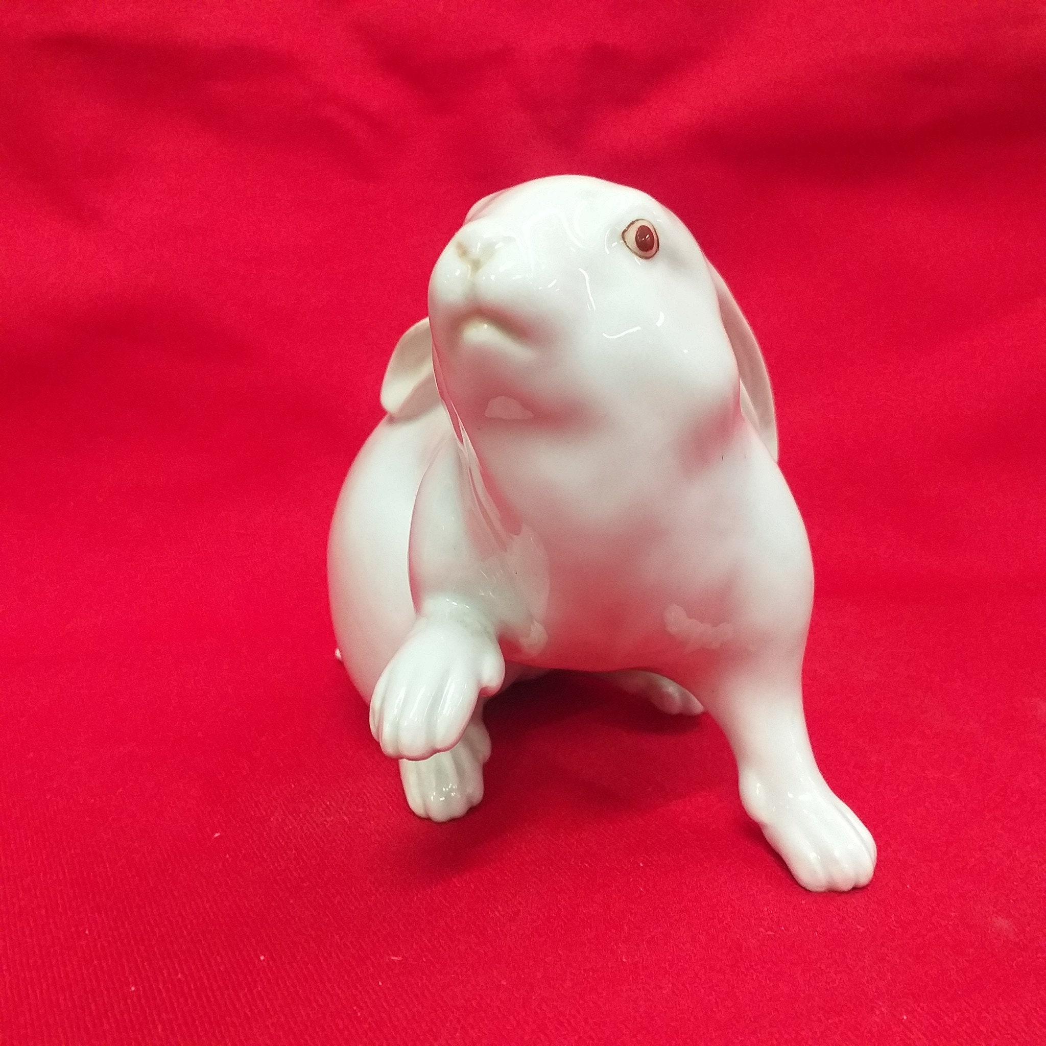 Hungarian Herend China Porcelain White Rabbit Figurine, Hand
