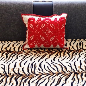 Hand-Embroidered Hungarian Kalotaszegi Red Decorative Pillow Cover - Traditional Folk Art Design from Transylvania