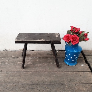 Handmade Antique Hungarian Rustic Primitive Farmhouse Wooden Milking Stool, wooden bench, Small Old Stool, wooden stool for kids