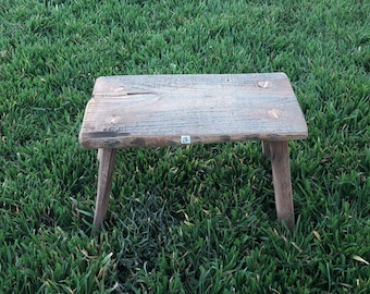 Hungarian Primitive Handmade Farmhouse Rustic Small Wood Milking Stool, Antique Stool, Rustic wooden bench, Old Stool, Step stool