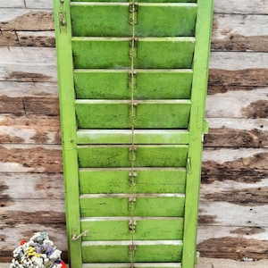 Rustic Green Primitive Mid Century Farmhouse Window Shutters, wooden shutter, Old window shutter, Rustic Wood Shutter, shutters wall decor image 6