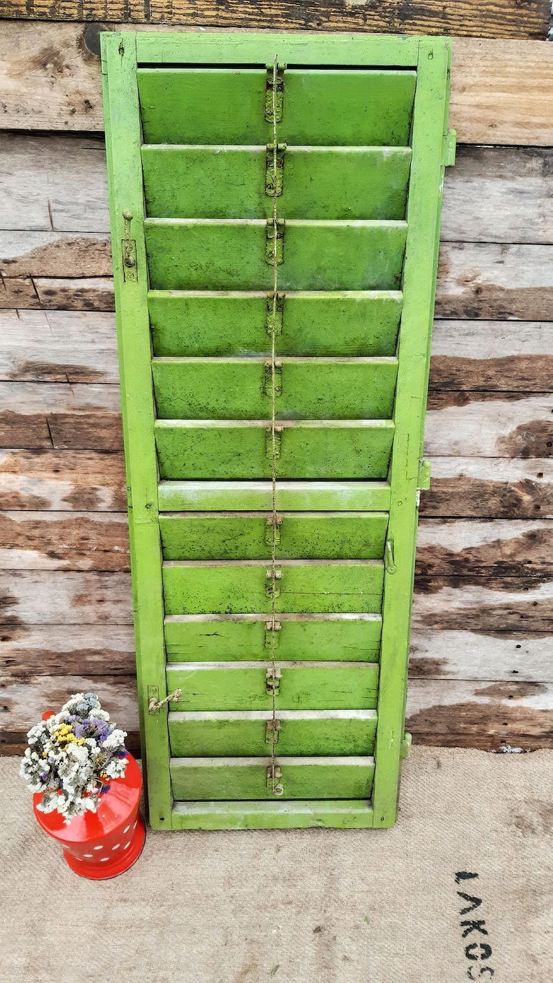 Rustic Green Primitive Mid Century Farmhouse Window Shutters, wooden shutter, Old window shutter, Rustic Wood Shutter, shutters wall decor image 6