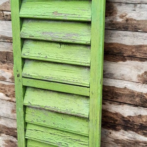 Rustic Green Primitive Mid Century Farmhouse Window Shutters, wooden shutter, Old window shutter, Rustic Wood Shutter, shutters wall decor image 3