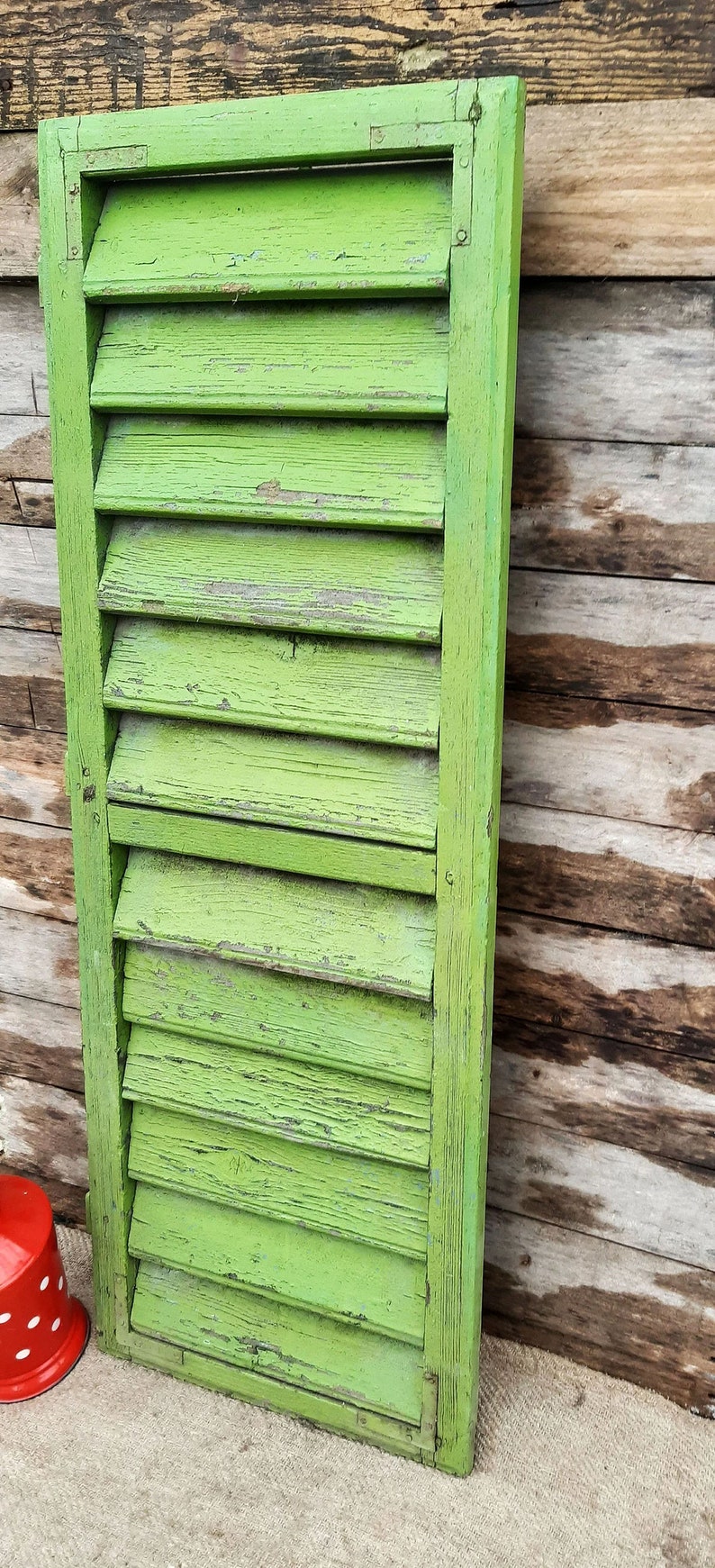 Rustic Green Primitive Mid Century Farmhouse Window Shutters, wooden shutter, Old window shutter, Rustic Wood Shutter, shutters wall decor image 3