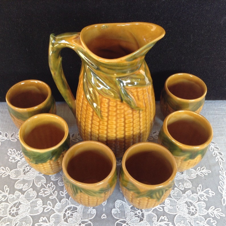ceramic cup flask ceramics jug wine set Vintage 1960/'s Hungarian Hungary Handpainted ceramics Large Brandy Firewater Set ceramic