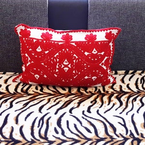 Kalotaszegi Hand-Embroidered Hungarian Red Decorative Pillow Cover - Traditional Folk Art Design from Transylvania