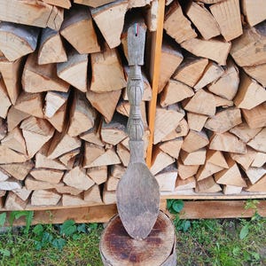 Vintage Hand Carved Wooden Spoon, 51 cm (20&quot;) Rustic Wall Decor from Hungary, Folk Art Kitchen Utensil, Farmhouse Style Hanging Spoon