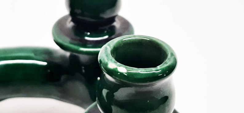 Boho Home Decor Ceramic candle holder Farmhouse Centerpiece Hungarian Korond Handmade Ceramic flower patterned green table candlestick