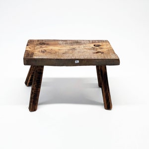 Antique Primitive Handmade Hungarian Rustic Farmhouse Wooden Milking Stool, wooden bench, Small Old Stool, wooden stool for kids