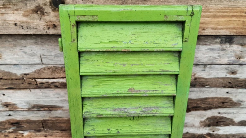 Rustic Green Primitive Mid Century Farmhouse Window Shutters, wooden shutter, Old window shutter, Rustic Wood Shutter, shutters wall decor image 5