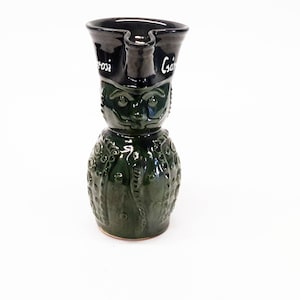Vintage Hungarian Hand made Folk Art Ceramic Miska green jug with handle, Farmhouse decor, Kitchen decor,  rustic home decor, wine jug