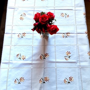 Hungarian Kalocsa Linen handmade Embroidered tablecloth, traditional folk art table linen Flower pattern, Sewing pattern tablecloth