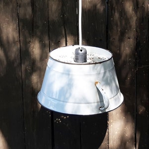 Vintage Up-Cycled Enamel Light Metal Pendant Lampshade, Hanging lamp 50s Brown Sieve Colander Light, Repurposed Kitchen Light, Modern light