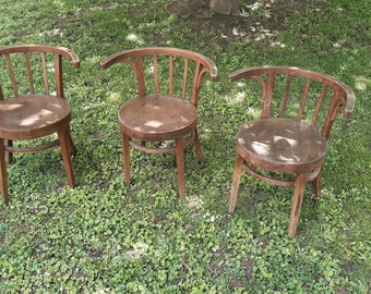 Style Art deco Set of 3 Thonet Wooden Chairs, bistro set, Dining Chair Wood, Mid Century Modern Wood Chair, Bentwood Bistro Chairs