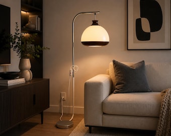 Vintage Space Age Floor Lamp Mid Century Modern Standing Lamp White Brown Globe Light 1970s Retro Hungarian Lighting Decor
