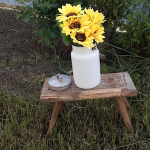 Vintage Enamel Milk Can,White Farmhouse Pitcher with Lid and Handle, Rustic Flower Vase, Country Cottage Decor