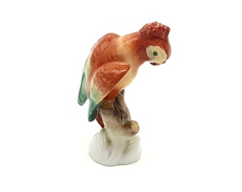 Herend Hungarian Handpainted porcelain Red Parrot bird figurine, Gift Porcelain, Porcelain figurine Hungary, Gift for mom, Animal sculpture
