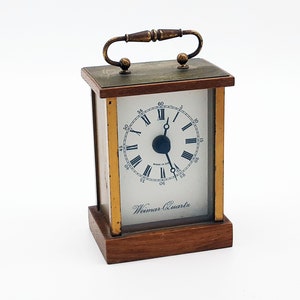 West Germany clock Weimar quartz time, vintage housewarming gift, 1980s, small rectangle mantel clock, gold brass clock, made in Germany