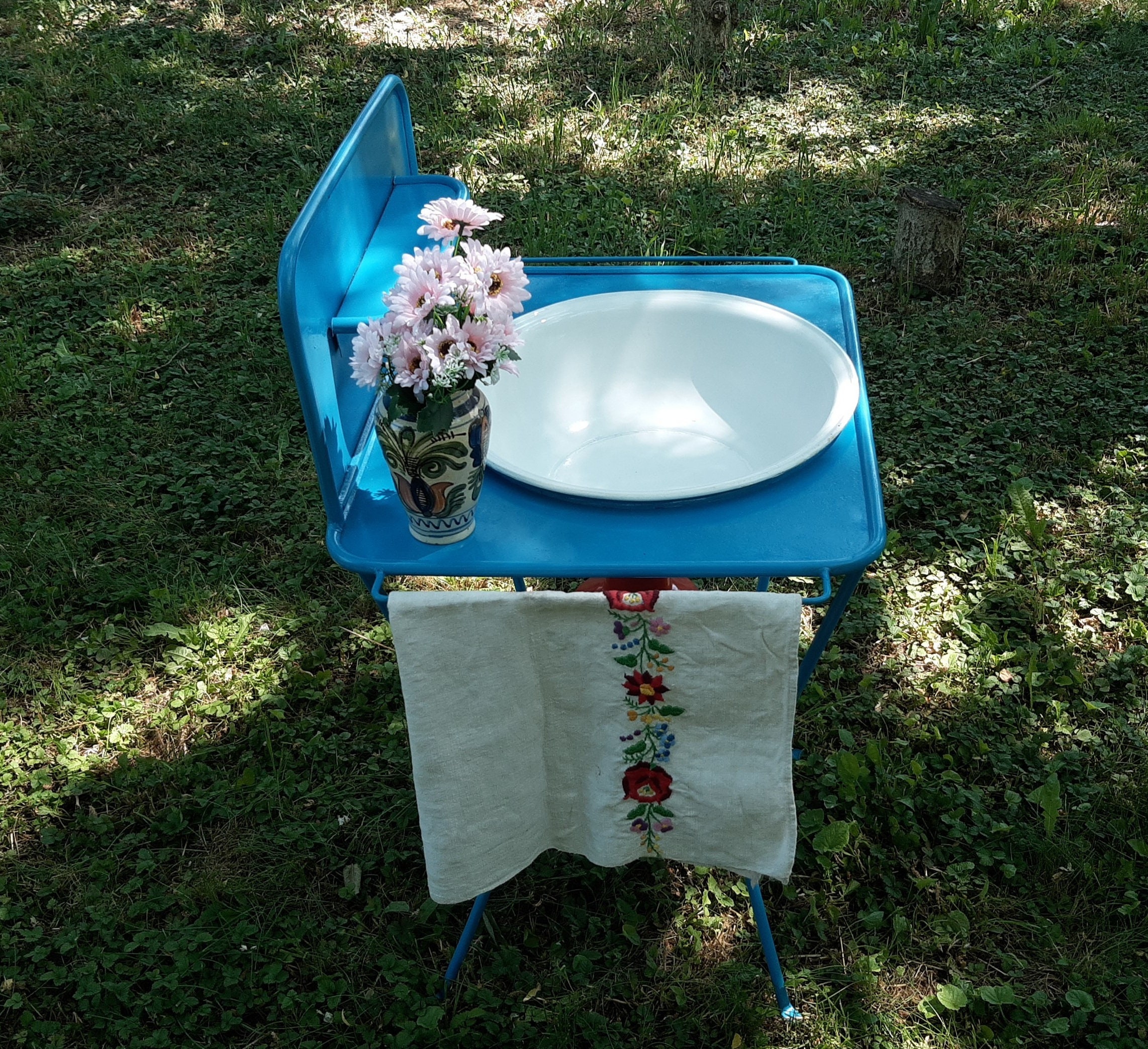 Antiguo fregadero azul casa de campo Metal Wash Stand Baño de | Etsy