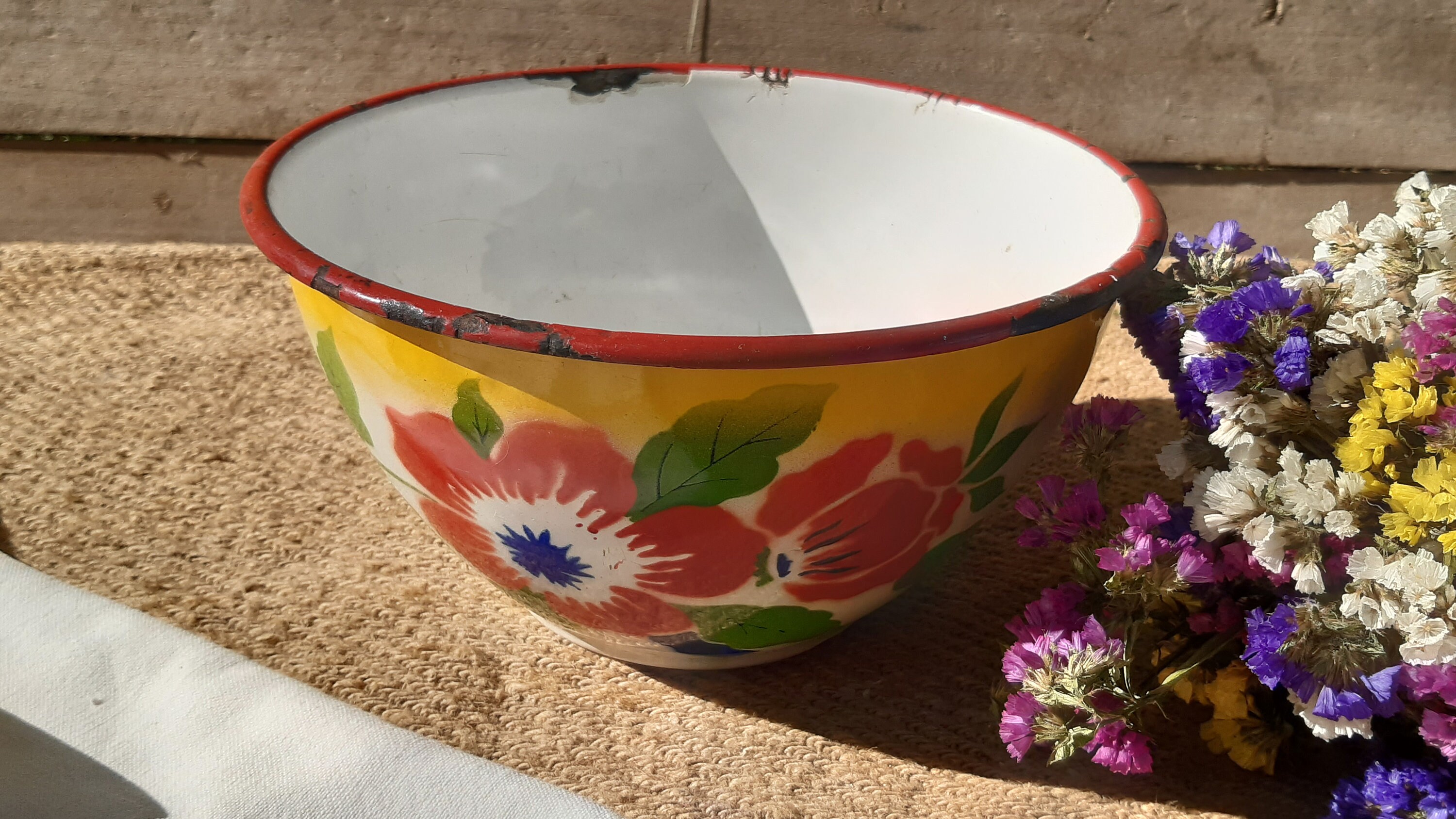 Vintage Mixing Bowl Kitchen Enamelware Cherry Patterned Fruit | Etsy