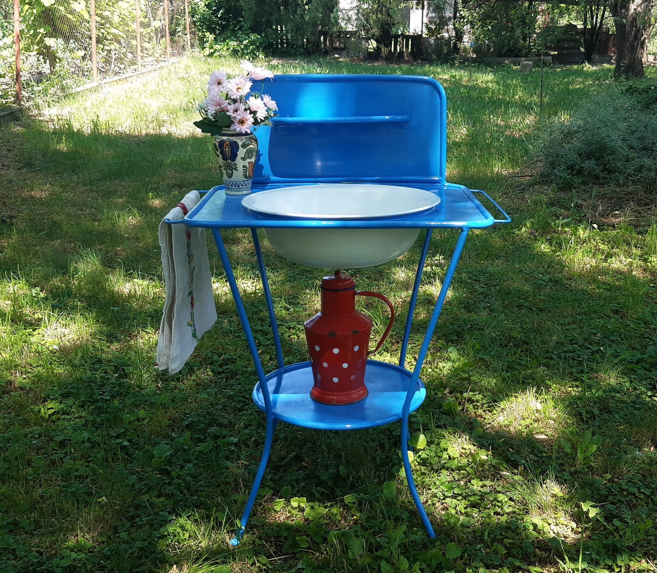 Antiguo fregadero azul casa de campo Metal Wash Stand Baño de | Etsy